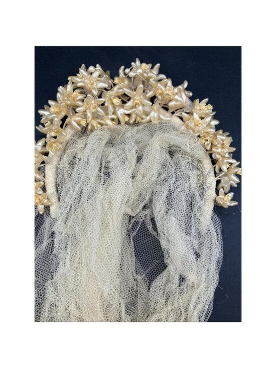 Edwardian - 20s Wax Orange Blossom Tiara Headband Veil 1910 Flapper Crown main image 5